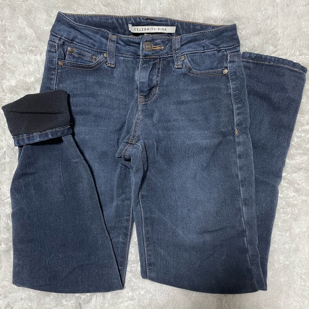 Celebrity Pink 5 Pocket Mid Rise Skinny Super Dark Jeans